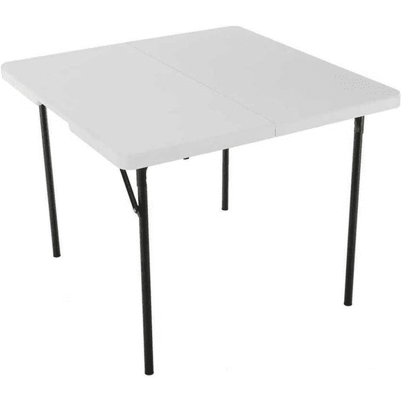 37 Inch Square Fold-in-Half Table White Granite Top, Gray Frame, Heavy-Duty Folding Table, Indoor/Outdoor Use, 400 lbs Capacity