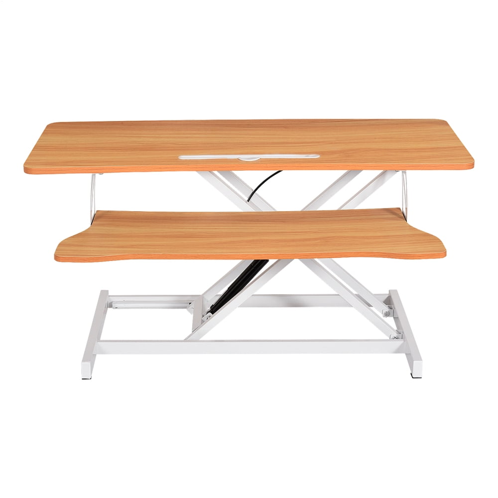 37 Inch Stand Up Desk Converter, Adjustable Standing Desk Riser with Keyboard Tray, 2 Monitor Workstation for Home Office Computing(Log Color)