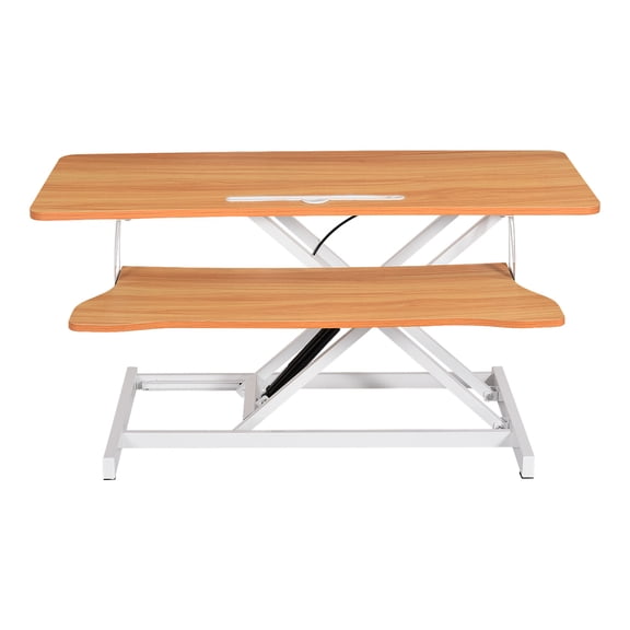 37 Inch Stand Up Desk Converter, Adjustable Standing Desk Riser with Keyboard Tray, 2 Monitor Workstation for Home Office Computing(Log Color)