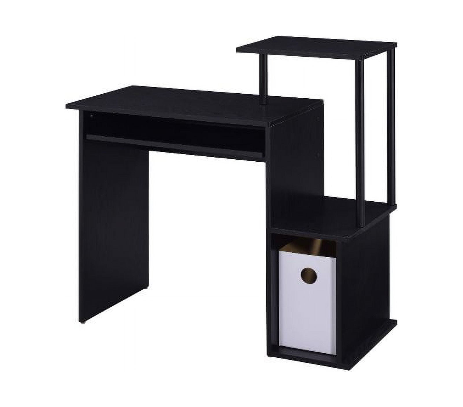 37 Inch Writing Desk with Open Top Shelves and Storage Cabinet