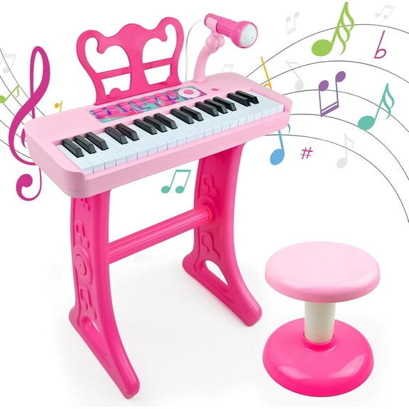 37-Key Kids Piano Keyboard with Microphone & Stool - Educational Musical Toy with Record Playback, Portable Electronic Piano Gift for Boys Girls Ages 3+