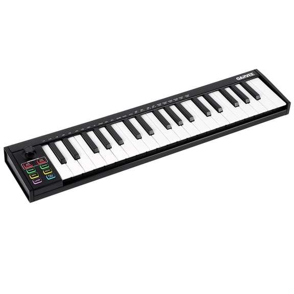 37-Key MIDI Keyboard Controller with 8 Drum Pads, OLED Display & DAW Software Integration for Music Production (Black)