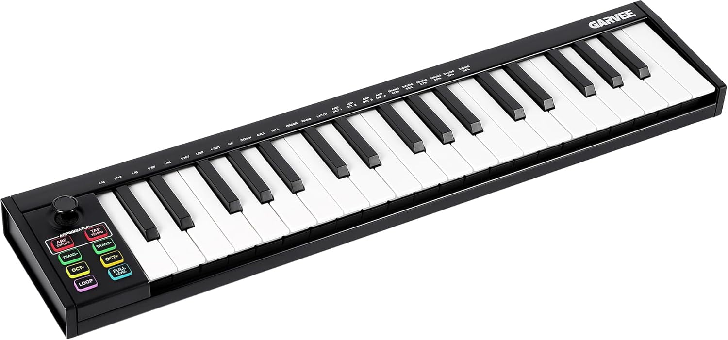 37-Key MIDI Keyboard Controller with 8 Drum Pads, OLED Display, and DAW Integration for Music Production, Black