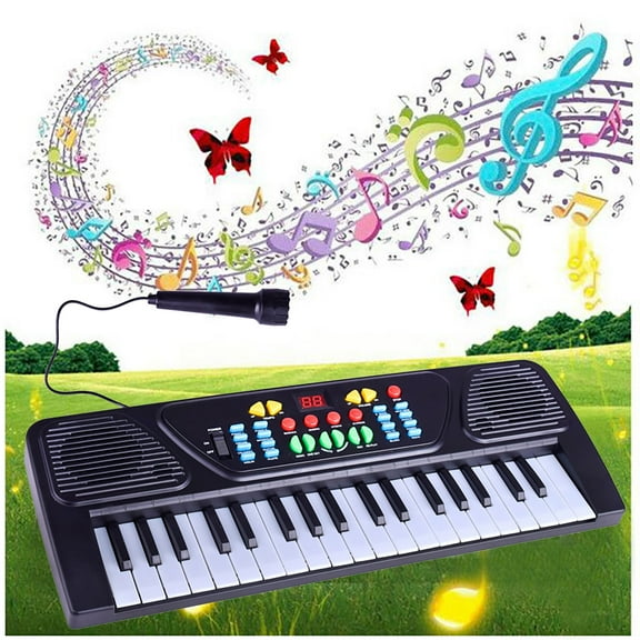 37 Keys Electronic Keyboard Piano Musical Instrument with Microphone Kids Educational Toy 16 Timbres 8 Rhythms Recording Portable Digital Piano Learning Keyboard