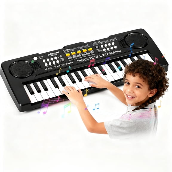 JFengqi 37-Key Piano Keyboard, Portable Electronic Piano for Beginners, Musical Instrument Toy Gift for Boys Girls, Black