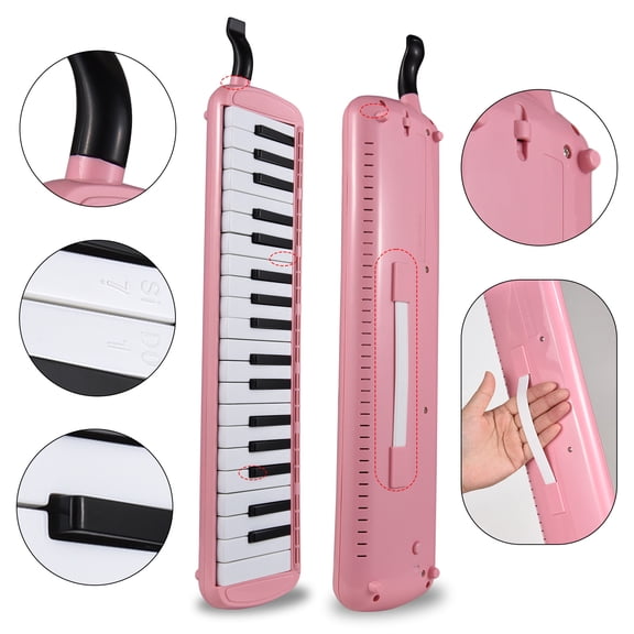 37 Keys Melodica Air Piano Keyboard Wind Instrument for Beginners Adults, 18.5 x 4.1 in / 47 x 10.5 cm, Pink