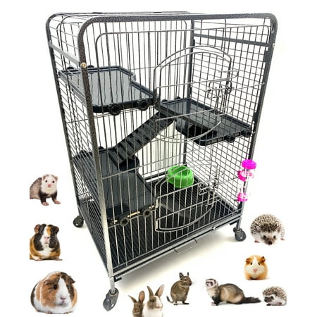 37" Large 4-Solid Tiers Metal Guinea Pig Cage with PAW SAFE Solid Platforms and Ladders For Ferret, Chinchilla, Large Size Rat, Hedgehog, Rabbit and Squirrel