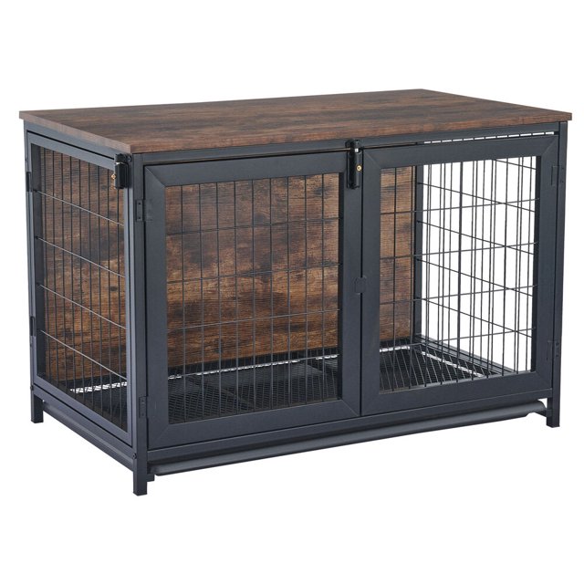37" Large Wooden Dog Crate Kennel Metal Heavy Duty Pet Cage Side Table