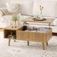 thumbnail image 1 of Pusnapku 37" Lift Top Coffee Table, Wood Fluted Rectangle Dining Table with Hidden Compartment, Open Cubby, Center Desk for Home Office, Living Room, 1 of 9