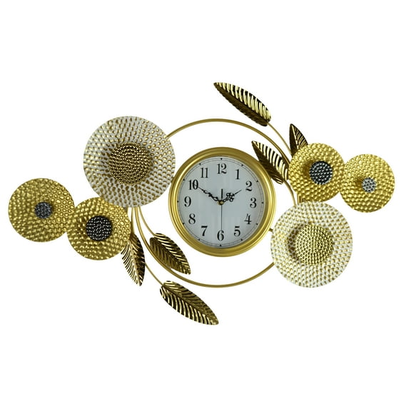 37" Metal Gold Sunflower Wall Clock