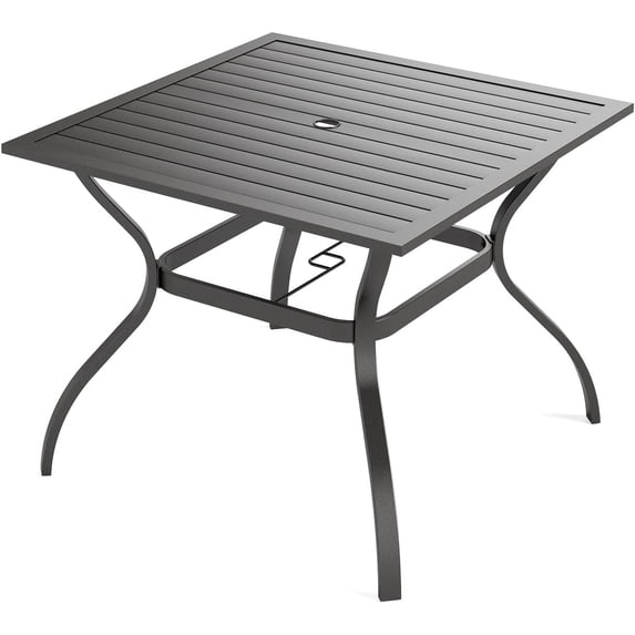 37" Metal Steel Slat Patio Dining Table Square Backyard Bistro Table Outdoor Furniture Garden Table, 1.57” Umbrella Hole, Black