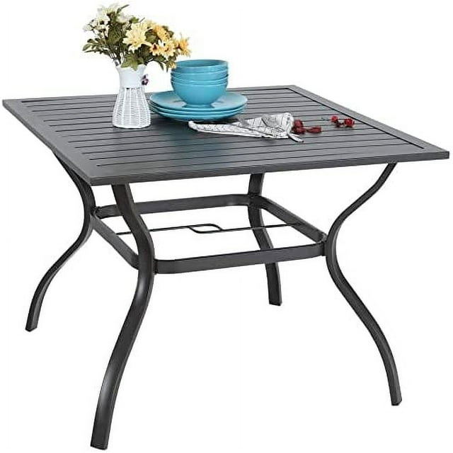 37" Metal Steel Slat Patio Dining Table Square Backyard Bistro Table Outdoor Furniture Garden