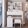 thumbnail image 1 of 37" Mid-Size Vanity Table with Sliding LED Mirror & Stool, MDF Dresser for Medium Spaces, Tri-Color Touch Lighting & Step-by-Step Assembly Guide, White, 1 of 7