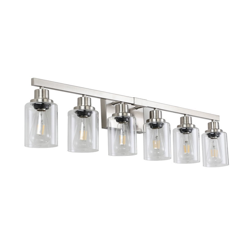 37" Modern 6-Light Bathroom Vanity Light Fixture, Brushed Nickel Finish with Clear Glass Shades, Wall Mounted Lighting for Bathroom, Mirror, Vanity (Bulbs Not Included)