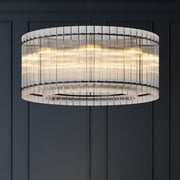 37 Modern Black Round Chandelier,2-Tier 8-Light Water Ripple Crystal Glass Chandeliers,for Dining Room,Living Room,Bedroom,High Ceiling,Foyer Entryway,Luxury Chandelier