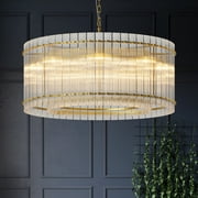37" Modern Gold 2-Tier 8-Light Chandelier, Water Ripple Crystal Glass for Dining Room/Living Room/Foyer Entryway, High Ceiling Luxury Lighting