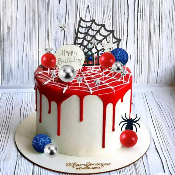 37 PACK Spider Cake Topper with Spider Web Balls Stars for Boys Men Birthday Party Baby Shower Supplies