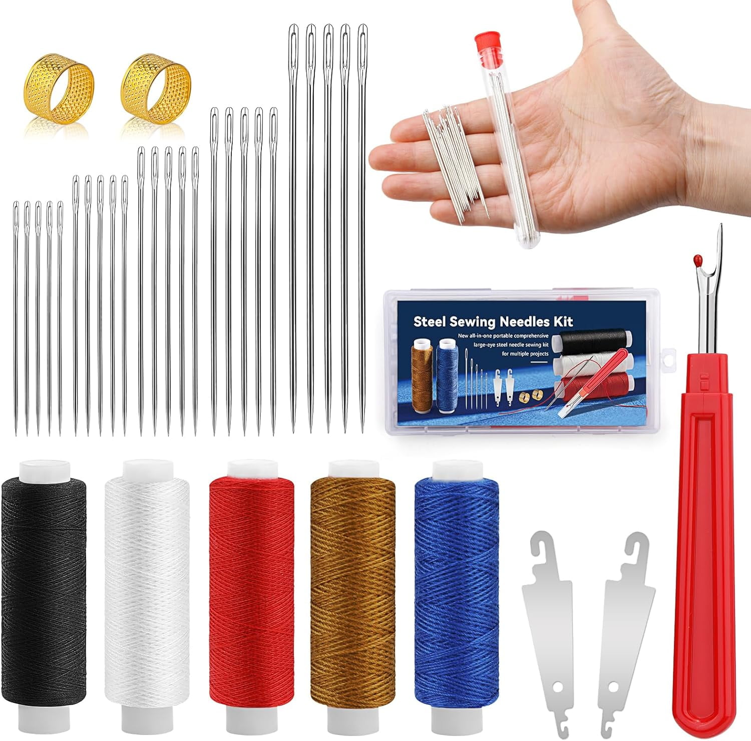 37 PCS Big Eye Steel Sewing Needles Kit, Steels Needle for Hand Sewing ...