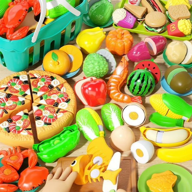 37 PCS Cutting Play Food Toy for Kids Kitchen, Pretend Play Food Set