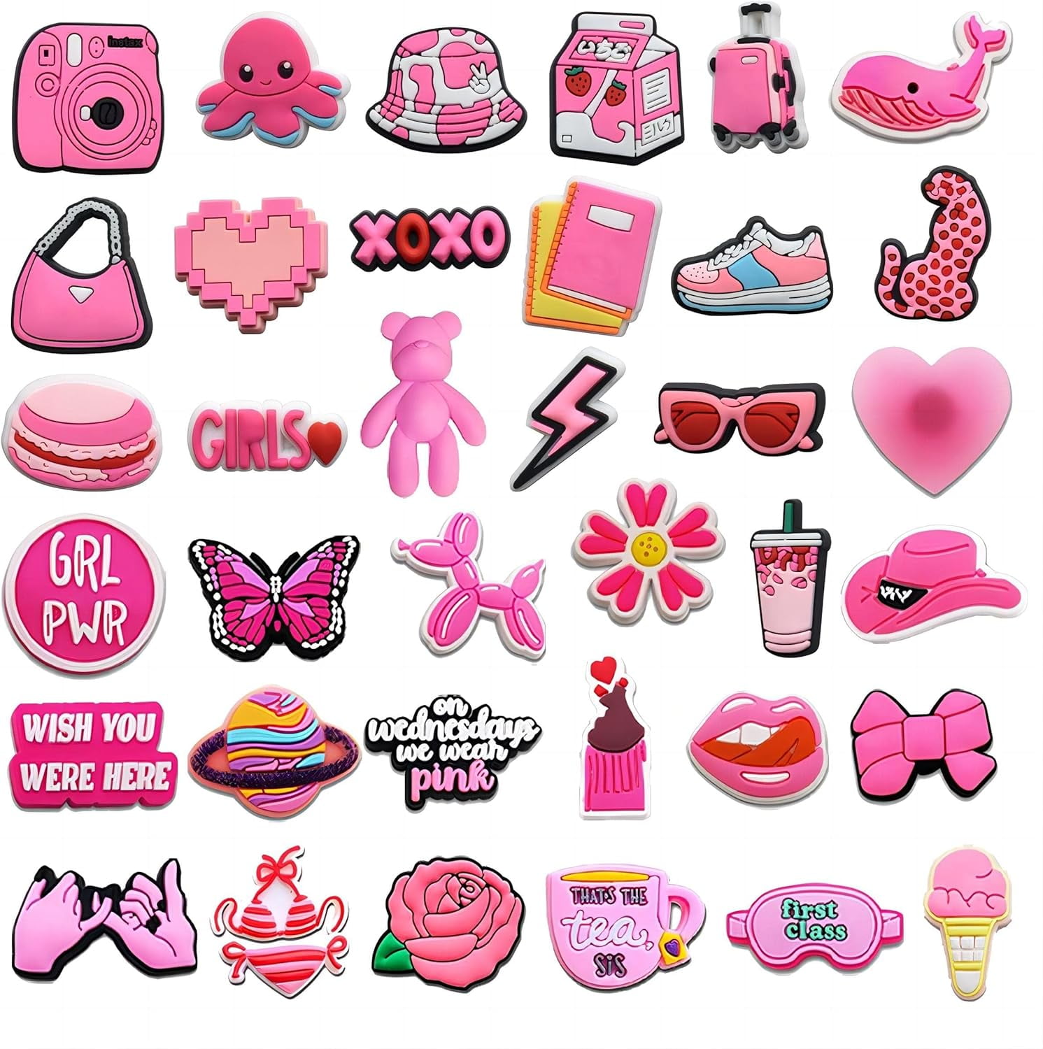 37 PCS Pink Shoe Charms for Girls Women PVC Pink Shoe Decoration Charms ...