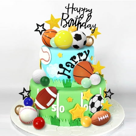 37 PCS Sports Cake Toppers Sports Cake Decoration with Soccer Football Baseball Basketball Tennis Golf for Boys Men Theme Birthday Party Supplies