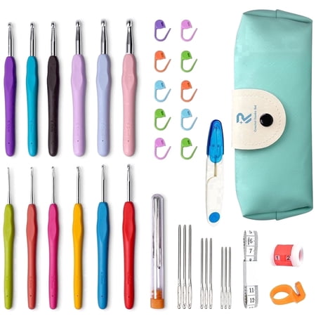37 Pack Crochet Hooks Set, Crochet Kit for Beginners with Stitch Markers 2mm(B)-8mm(N) Ergonomic Soft Grip Handle Crochet Hook Set for Arthritic Hands Large Crochet Needle