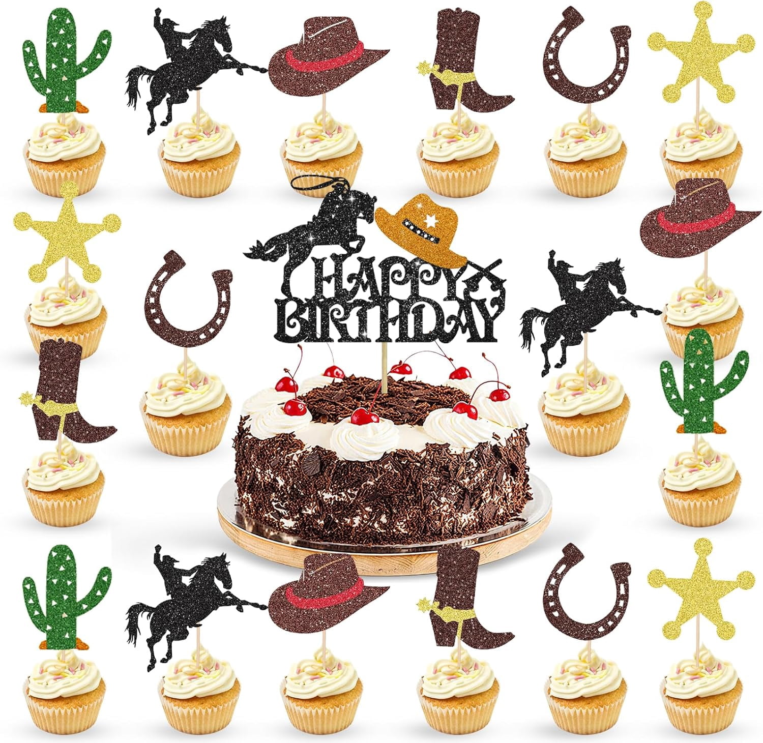 60 Pieces Cowgirl Hat And Boot Cupcake Toppers - Western Theme Party Favors Supplies Cowgirl