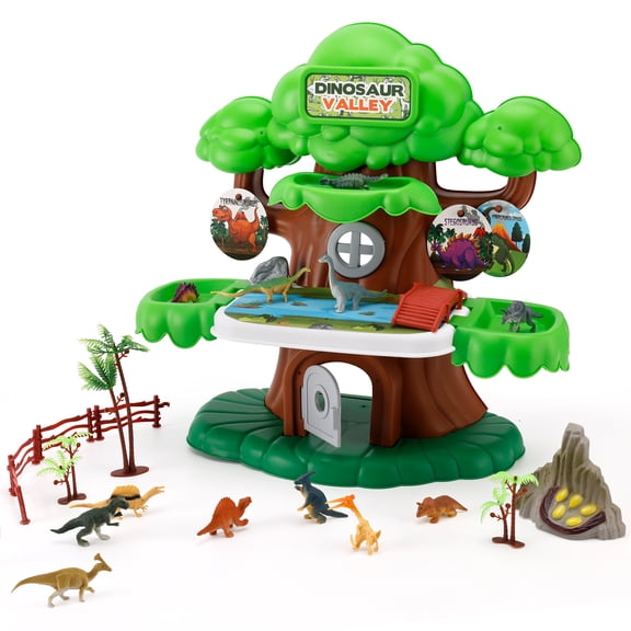 Dinosaur Toys for Kids 3-5, 37PCS Realistic Jurassic Dinosaurs Figures with Trees&Fence Playset to Create a Dino World, Educational Figures, Great Gift for Toddler Boys & Girls