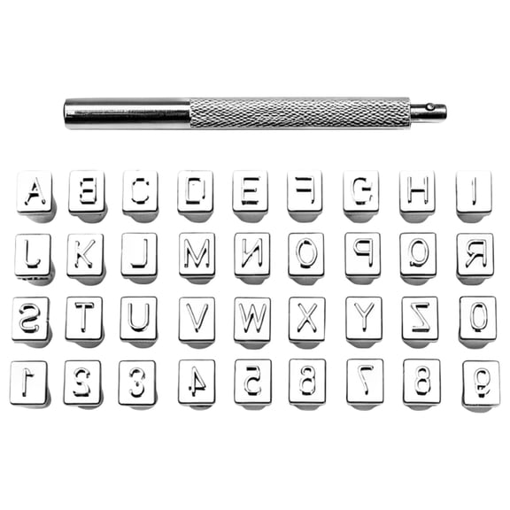 37 Pcs Leather Stamps Tools Set, Heavy Duty Steel Alphabet and Number Punch Kit with Handle, 0.24 in Metal Stamping Tools for Leathercraft Projects, DIY Leather Stamping Kit