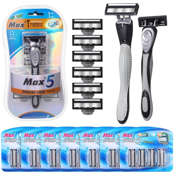 37 Pcs Refillable 5 Blade Disposable Razors for Men Sensitive Skin Razor Men's Set Shaving Kit, 1 Handle and 36 Cartridges