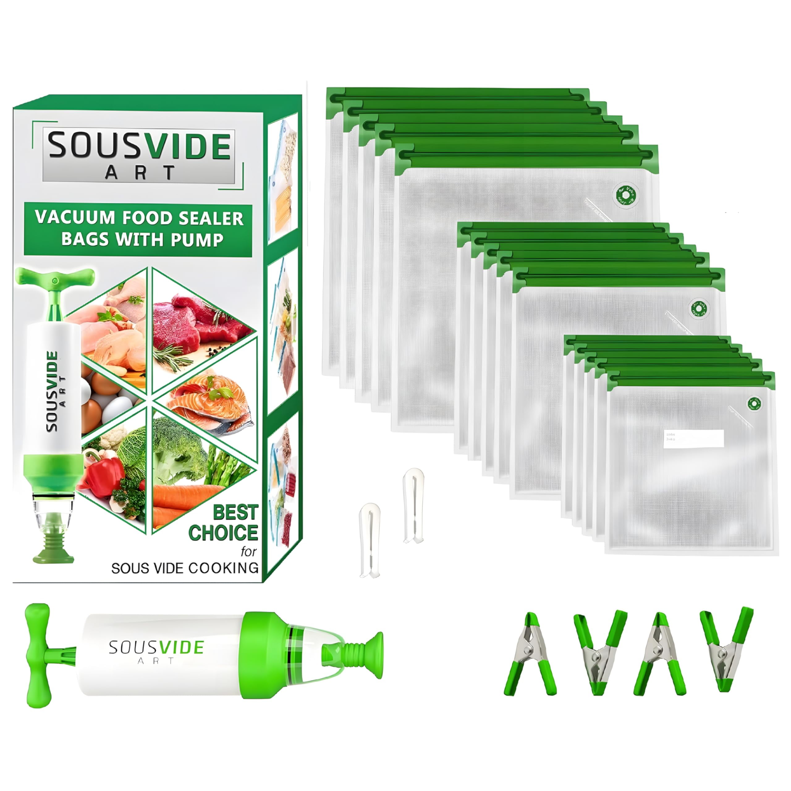 SOUSVIDE Art Reusable Vacuum Seal Bags with Vacuum Sealer, 37pcs