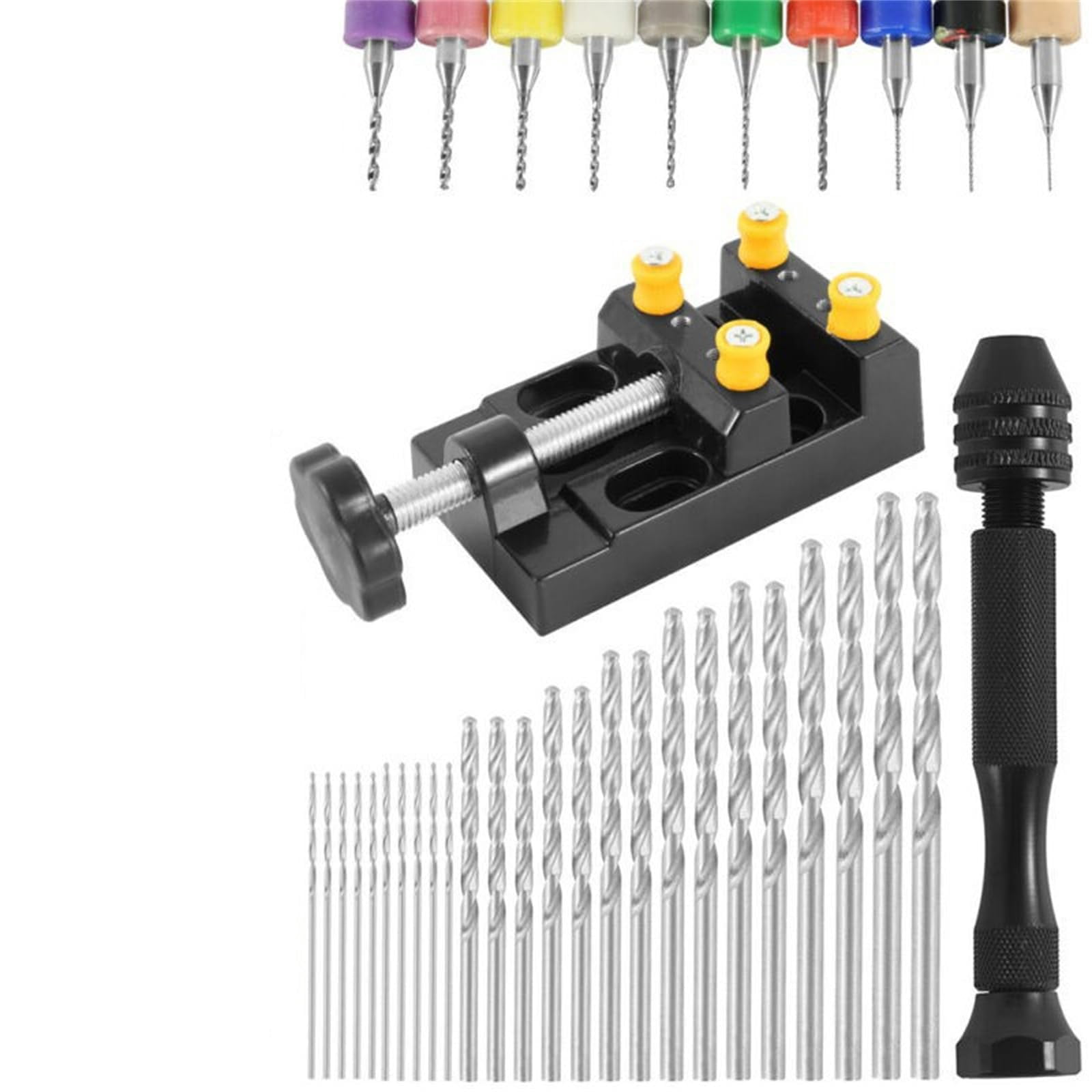 37-Piece Hand Drill Tool Set With Pin Vise Hand Drill Mini Twist Drill Bits Bench Vice For DIY Jewelry Making Craft Carving (0.3-1.2 MM)