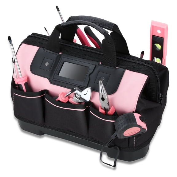 37-Piece Tool Set - Portable Household Hand Tool Kit with Wide Mouth Canvas Storage Bag for DIY Home Repairing, Gift for Women Girls Ladies, Pink