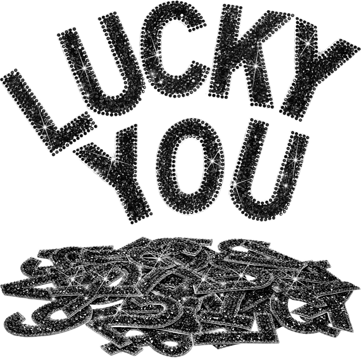37 Pieces Rhinestone Letter Stickers Large Glitter Alphabet Crystal Number Self Adhesive Bling Stickers Iron on Letters for Art Crafts Clothing DIY Decors(Black,2.56 Inch)