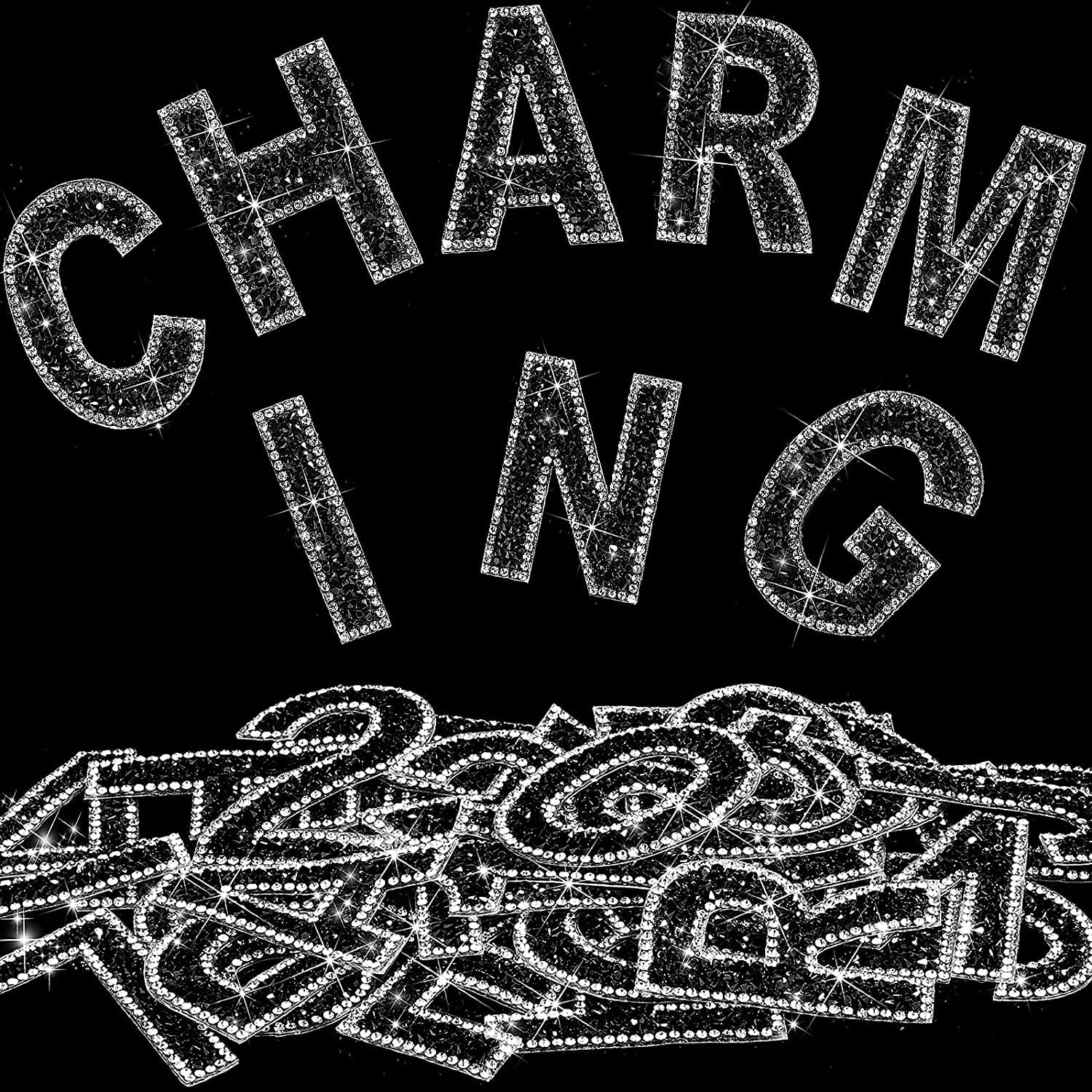 37 Pieces Rhinestone Letter Stickers Large Glitter Alphabet Crystal Number Self Adhesive Bling Stickers Iron on Letters for Art Crafts Clothing DIY Decors(Black, White,2.56 Inch)