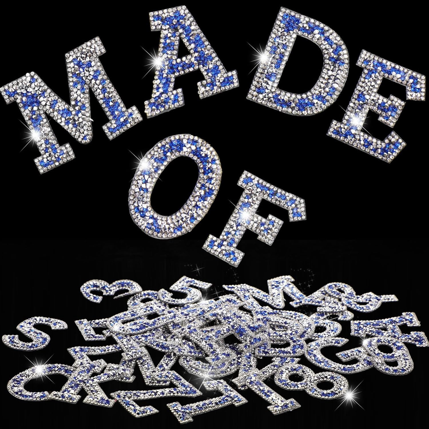 37 Pieces Rhinestone Letter Stickers Large Glitter Alphabet Crystal Number Self Adhesive Bling Stickers Iron on Letters for Art Crafts Clothing DIY Decors(Blue, White,1.97 Inch)