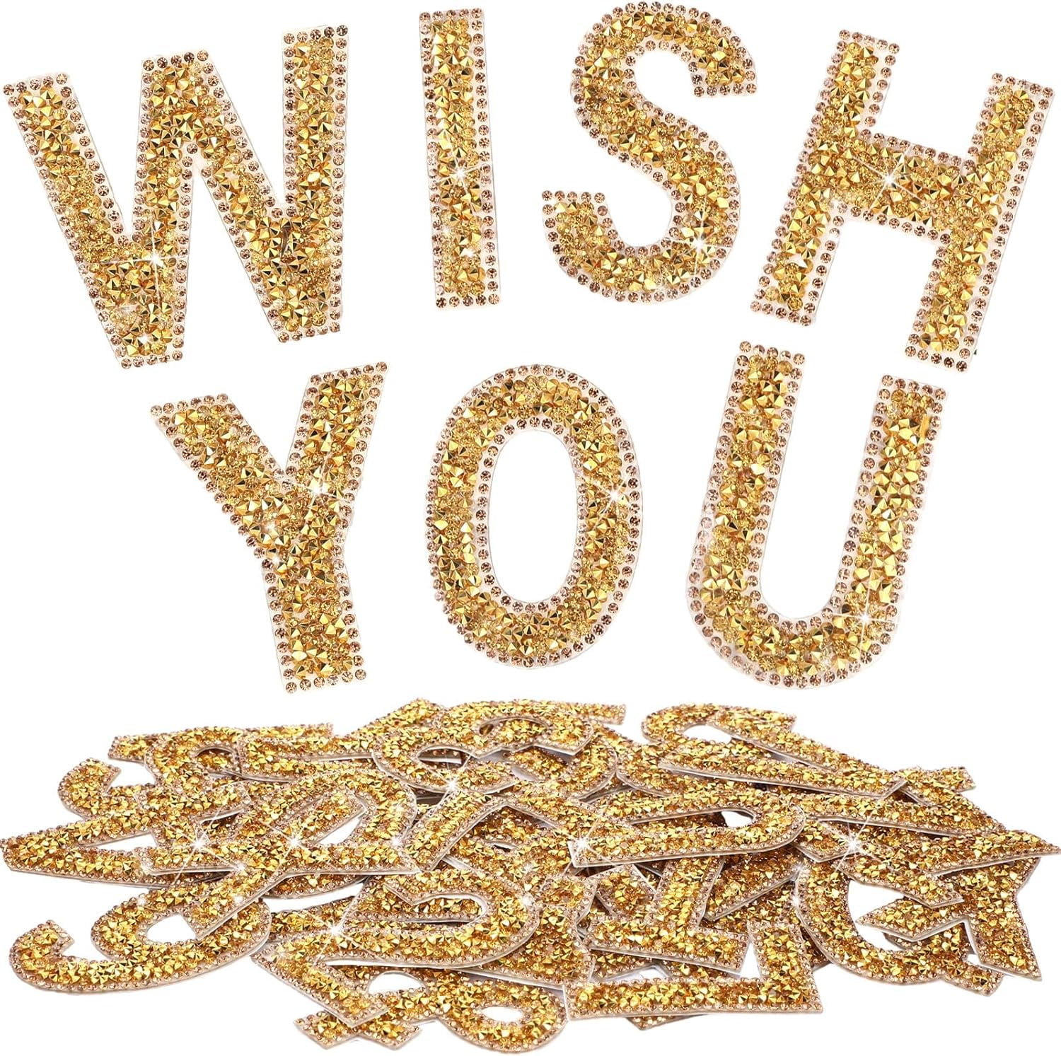 37 Pieces Rhinestone Letter Stickers Large Glitter Alphabet Crystal Number Self Adhesive Bling Stickers Iron on Letters for Art Crafts Clothing DIY Decors(Gold,2.56 Inch)