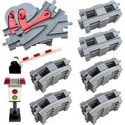 37 Pieces Train Tracks Set - Compatible with All Major Brands, Classic Railway Track with 20 Curved, 10 Straight and 2 Switches, Light Grey Toy Track Accessory for Kids