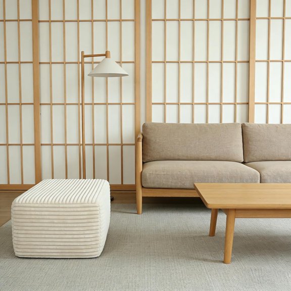 37" Plush Ottoman, Compressed Sofa Extension, Square Couch Foot Rest, Modern Pocket Spring Footstool, No Assembly Required, Cream White Corduroy$$Furniture