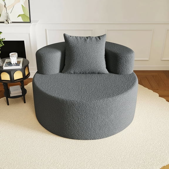 37" Circle Cloud Chair with Pillow, Boneless Couch Chair Flannel Fabric Modern Accent Chair for Reading Nook, Bedroom, No-Assembly(Grey)