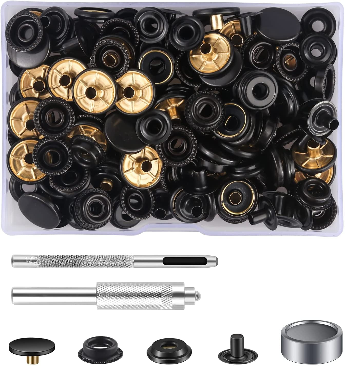 50 SetsPress Studs Cap Button, Stainless Steel Snap Fasteners Kit with Hand  Fixing Tools, Instant Metal Buttons No-Sew Clips Snap for Bags, Jeans