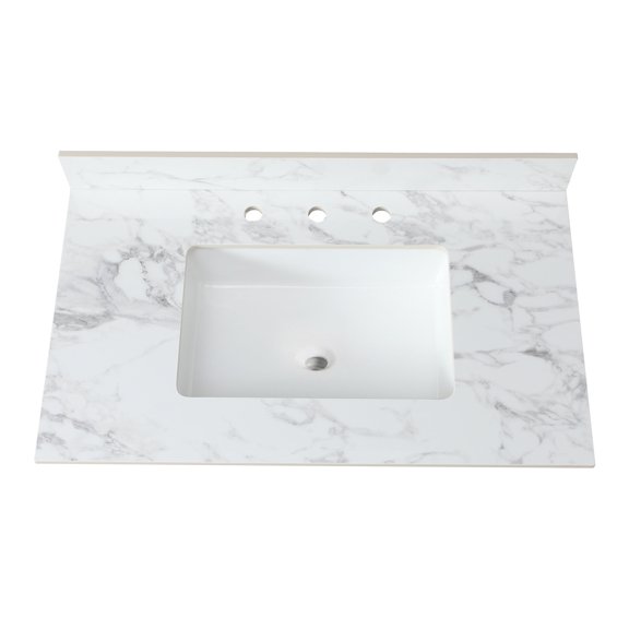 37" Sintered Stone Bathroom Vanity Countertop with Three Faucet Holes Ideal for American Style Bathrooms Provides Durable and Elegant Solution