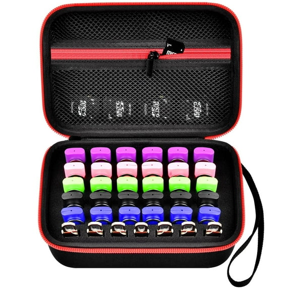 CULEUTIL 37 Slots USB Flash Drive Holder Case for SD SDXC SDHC Card Storage Bag Electronic Accessories Organizer for Samsung for Inland for PNY for Netac, Case Only- Red