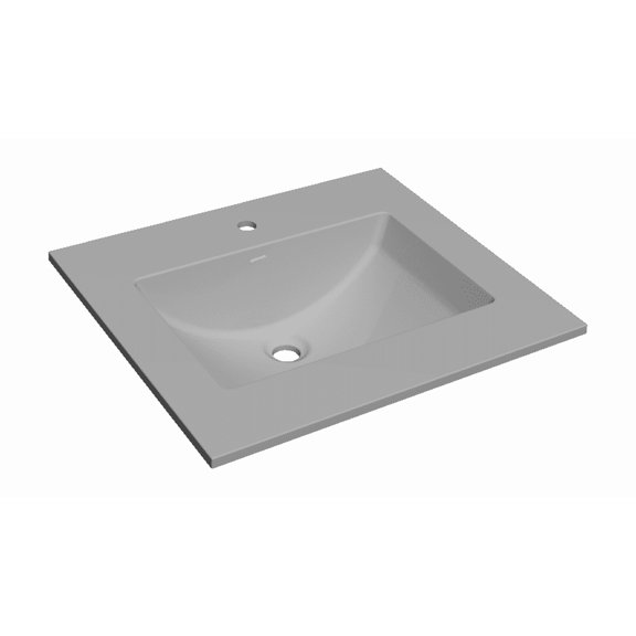 37" Solid Surface Polyurethane Resin Streamline Vanity Top with Sink-Durable, Consistent Grey Color, Easy-to-Clean, Built-in Overflow, Single-Hole Faucet Mount