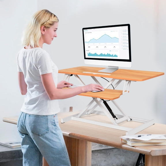 37" Standing Desk Converter Height Adjustable Sit to Stand Up Riser, Monitor and Laptop Workstation with Wide Keyboard Tray