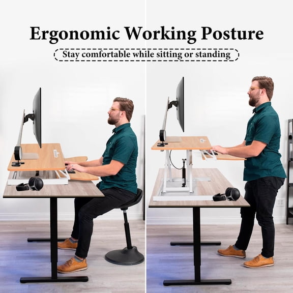 37" Standing Desk Converter Height Adjustable Sit to Stand Up Riser, Monitor and Laptop Workstation with Wide Keyboard Tray