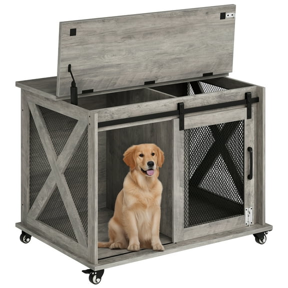 37" Stress-Free Dog Crate with Dual Access | Sliding Barn Door & Flip Top Design Creates a Cozy Den for Your Pet