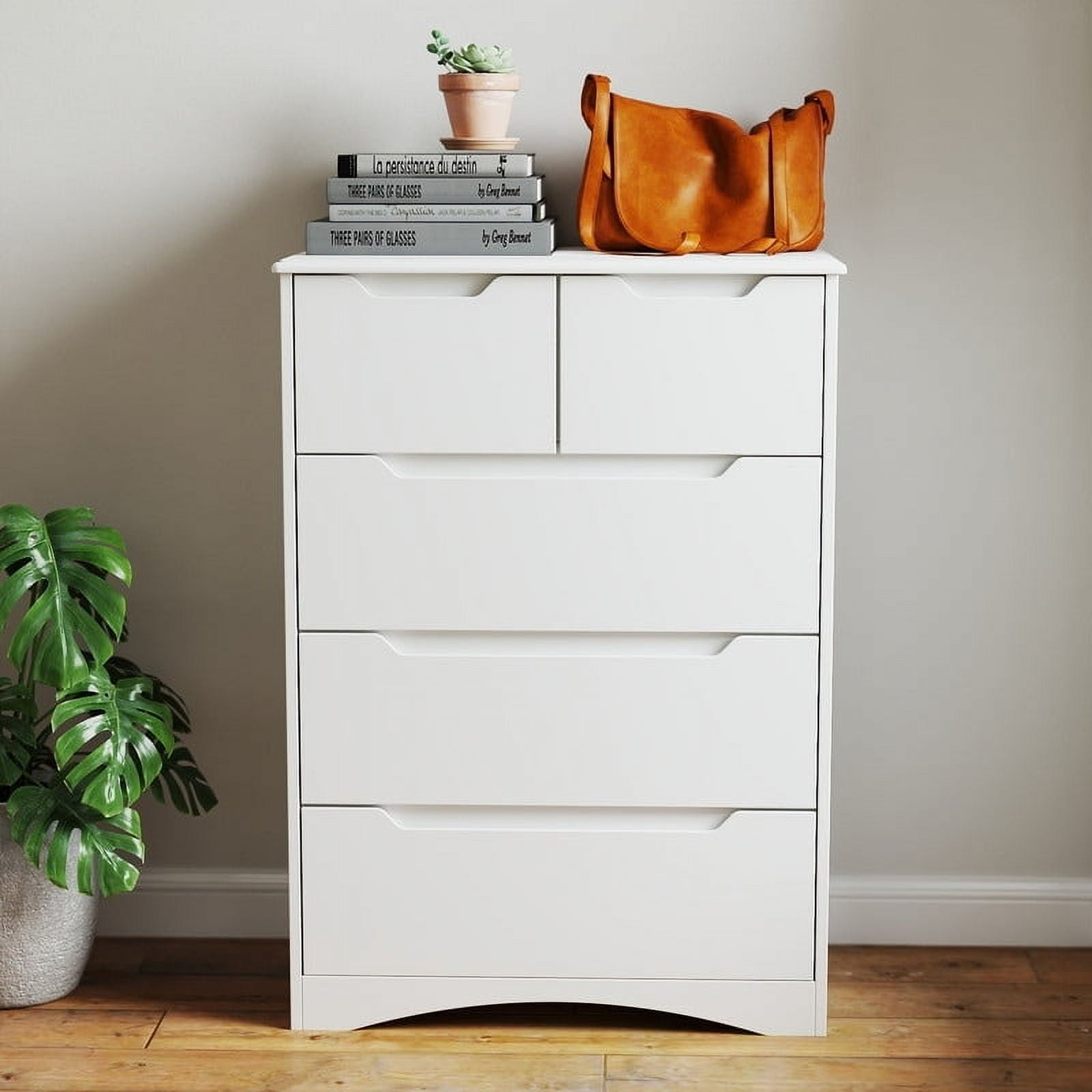 White MDF Vertical 5-Drawer Chest with Extra Deep Storage