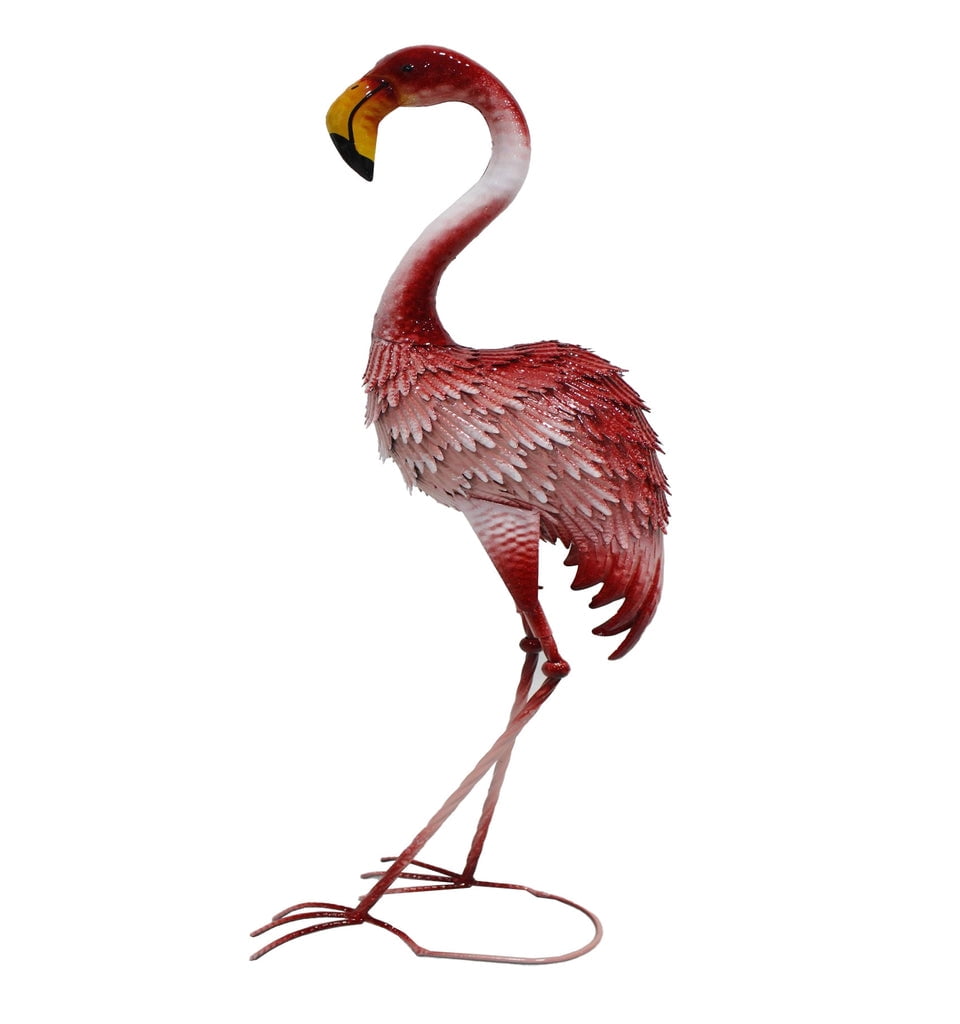 Three Star 37″ Tall Pink Flamingo Garden Statue – Outdoor Metal Lawn Decor With Sturdy Stand