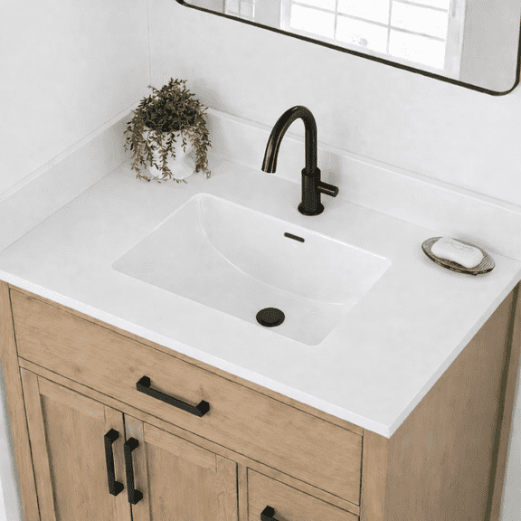 37" W x 22" D Solid Surface Polyurethane Resin Streamline Vanity Top With Sink, Durable, Consistent Color, Easy-to-Clean, Built-in Overflow
